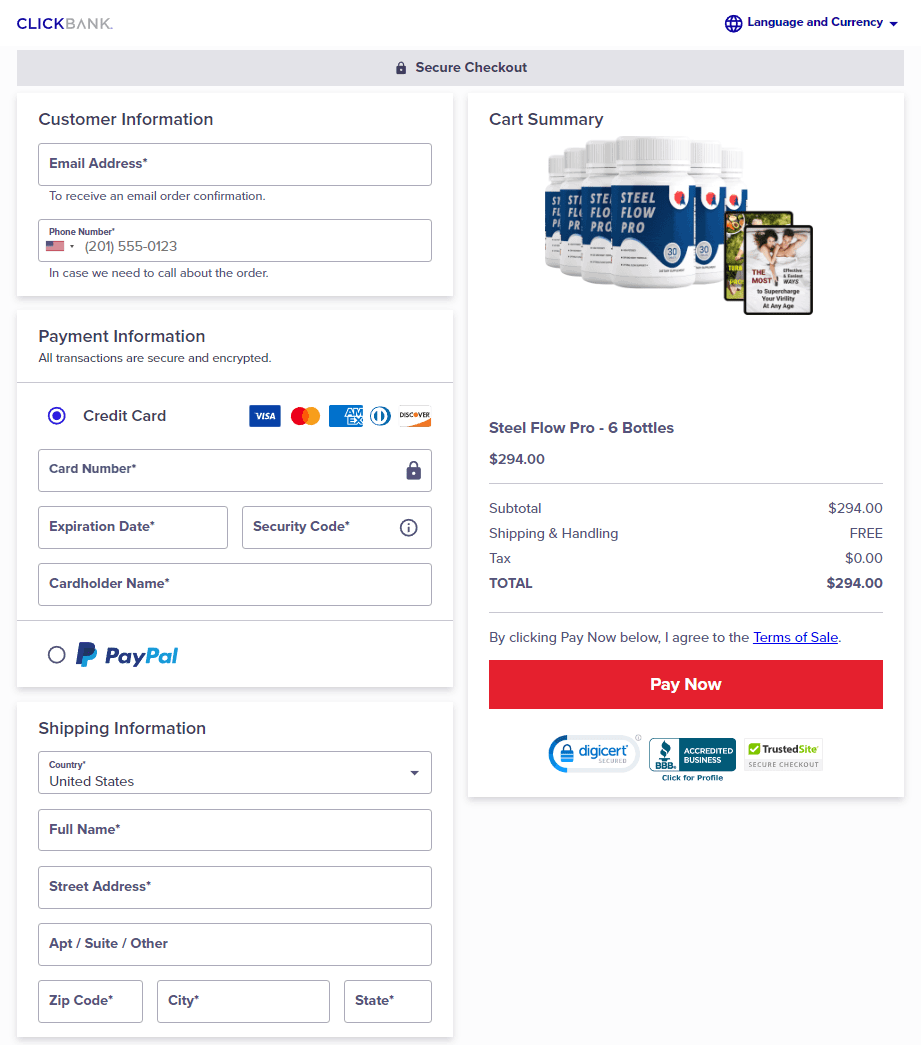 Steel Flow Pro order form